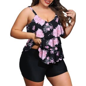 FOLUNSI Women's Plus Size Tankini Swimsuits Ruffled Flounce Swimwear Tummy Control Two Piece Bathing Suits 0X-4X