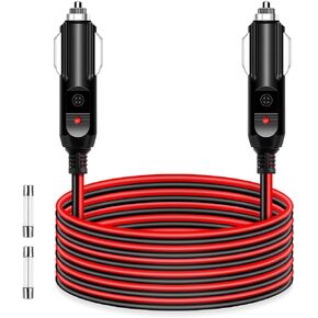 ALITOVE 12AWG 12FT Male to Male Cigarette Lighter Plug Charger Cord 30A Heavy Duty 12V 24V Double Male Cigarette Adapter Cable with Two Fuses for Portable Power Station Jump BoxVehicle Applacation