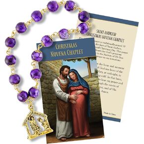 Needzo Christmas Novena Chaplet وعقد واحد من الوردية ، سيدة Advent ، بطاقة صلاة القديس أندرو ، سحر مشهد المهد ، 5.25 بوصة