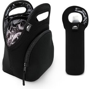 Nordic By Nature Neoprene Lunch Bag, Extra Side Pocket, Thick Insulated Tote With Bottle Sleeve, Flexible & Durable (Mosaic Camo)