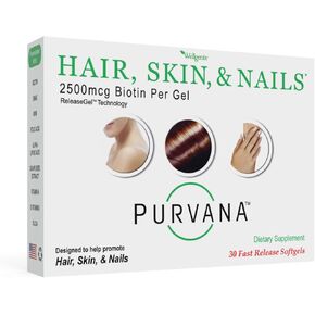 Wellgenix Purvana Hair و Skin و Nails Vitamin - 2500mcg Biotin ، حمض الفوليك ، DMAE ، مستخلص بذور العنب - واحد في اليوم Softgels - PCOS & Post Postpartum Hair Support - (30 Count)