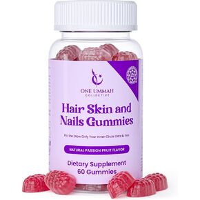 Halal Certified Hair, Skin, & Nails Gummies - Packed with Biotin, Collagen, Folate, & Essential Beauty Vitamins for Strong Hair, Glowing Skin & Healthy Nails - Easy Digestion & High Absorption - 60 ct
