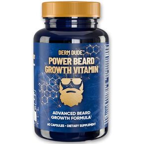 Derm Dude Power Beard Growth Vitamins for Men | With Biotin 10K MCG, Zinc B12 Saw Palmetto & Keratin for Healthier Thicker Fuller & Stronger Facial Hair | Restore Hair Breakage & Thinning, 60 Capsules