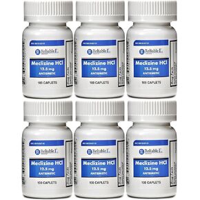 Meclizine 12.5 mg Antiemetic, Motion Sickness 100 Caplets PACK of 6