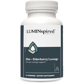 LUMINSPIRED HEALTH Immune Support Zinc Sumbucus Elderberry Lozenges with Vitamin C, Echinacea & Propolis, Natural Berry Flavor Immune Support Supplement for Men & Women, Gluten Free - 60 Counts
