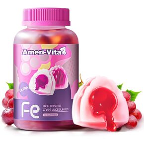 Heme Iron Supplement Gummies for Women Anemia Men with Vitamins C B12 B6 Folate Salmon Peptides Sugar-Free Non-Constipating Red Grape Flavor Women's Multivitamin with Gentle Iron 60 Count