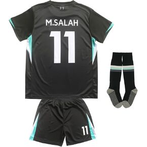 Lpool Mo Salah #11 Away Kids Soccer Jersey Kit مع شورتات/جوارب مجموعة من أحجام الشباب
