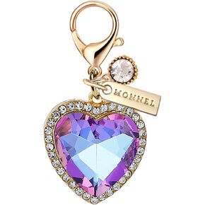 MC508 Little Crystal Love Heart Lobster Clasp Charm for Women with Velvet Bag (Pink,1 Piece)