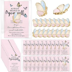 Inspirational Gifts for Women Bulk 2 Styles Butterfly Lapel Pins Butterfly Brooches Pins Motivational Cards with Opp Bags Mother's Day Gifts for Mom Teacher Nurse Coworker Team Favor