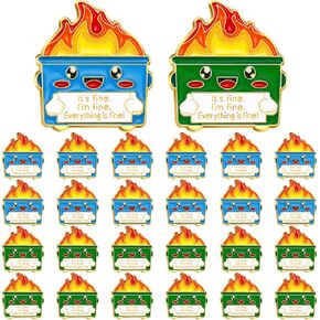 Misdary 24 Pcs Dumpster Fire I'm Fine Lapel Pins Positive Enamel Pins Inspirational Employee Coworker Appreciation Gifts Bulk Cute Pins for Team Recognition Gifts Office Humor Emergency Nurse Gift