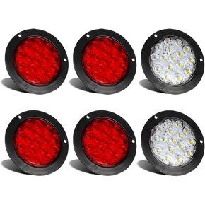 LIGBT 6PCS 4 بوصة مستديرة LED مصابيح الذيل LED 4 الأحمر و 2 أبيض 4 "16 LED توقف بدوره ذيل الأضواء العكسية لمقطورة الشاحنة RV العربة DC 12V 24V