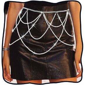 DRESBE Rhinestone Waist Chain Silver Crystal Body Chains Party Body Jewelry Accessories for Women
