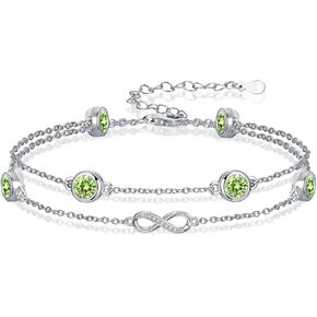 Bracelet/Anklet for Women 925 Sterling Silver Birthstone Bracelet Birthday Adjustable Anklets Jewelry Gifts for Women