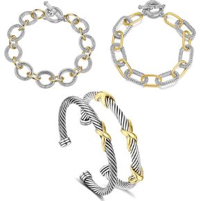 TAYASE Designer Inspired 4PC Bracelet Set for Women, Two Tone Cable Bangles & Chain Link Bracelets, Silver Gold Mixed Metal Fashion Jewelry Sets (Gold & Silver 2)