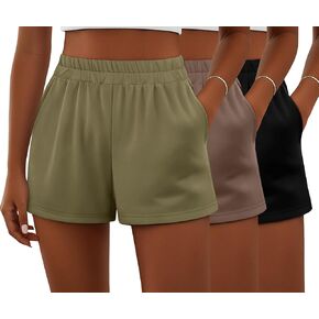 Ficerd 3 Pack Shorts Women's Gwing ، مرنة عالية الخصر غير الرسمي الصيفي الصيفي القطن المريح مع الجيوب in Kuwait