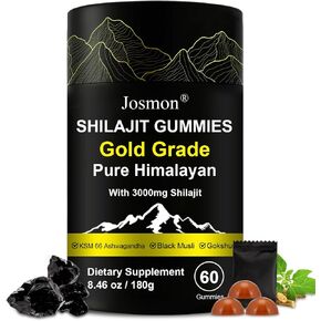 Shilajit Gummies, Himalayan Pure Shilajit Gummies Gold Grade, No Added Sugar, 85+ Trace Minerals, Ashwagandha, Gokshura, Energy and Immune Support, Gold