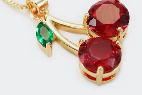 Dreuyet Red Crystal Cherry Earrings Necklace Set for Women Personalized Creative Cherry Fruit Huggies Hoop Earring Pendant Necklace Cute Summer Tropical Fruit Green Leaf Charm Jewelry in Saudi Arabia