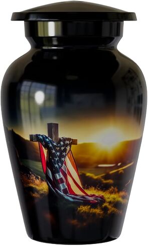 Adult urns for Human Ashes Man-Women Human Ashes Memorial Cremation Urns Mom dad – Memorial Cross American Flag Urn for Adult Ashes Holder Container American urn Silent Goodbyes (Large) in Saudi Arabia