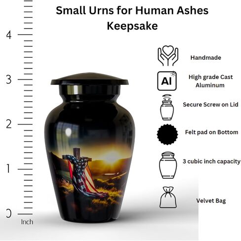 Adult urns for Human Ashes Man-Women Human Ashes Memorial Cremation Urns Mom dad – Memorial Cross American Flag Urn for Adult Ashes Holder Container American urn Silent Goodbyes (Large) in Saudi Arabia