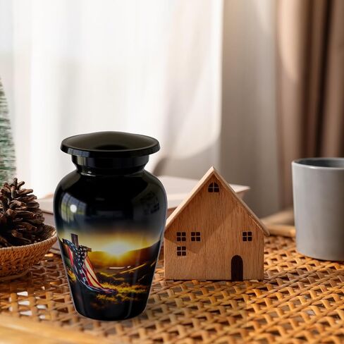 Adult urns for Human Ashes Man-Women Human Ashes Memorial Cremation Urns Mom dad – Memorial Cross American Flag Urn for Adult Ashes Holder Container American urn Silent Goodbyes (Large) in Saudi Arabia