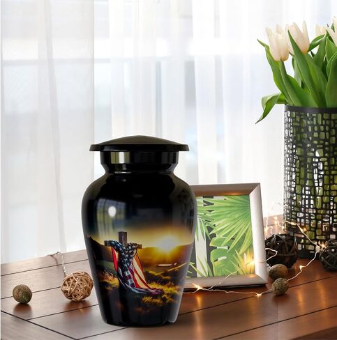 Adult urns for Human Ashes Man-Women Human Ashes Memorial Cremation Urns Mom dad – Memorial Cross American Flag Urn for Adult Ashes Holder Container American urn Silent Goodbyes (Large) in Saudi Arabia