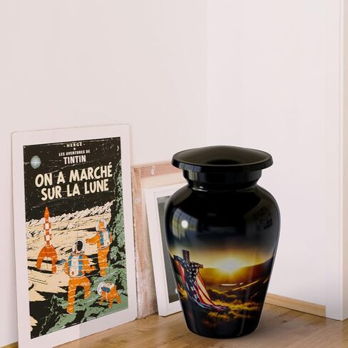 Adult urns for Human Ashes Man-Women Human Ashes Memorial Cremation Urns Mom dad – Memorial Cross American Flag Urn for Adult Ashes Holder Container American urn Silent Goodbyes (Large) in Saudi Arabia