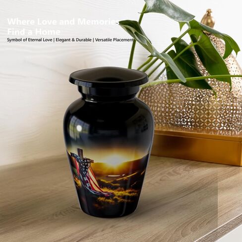 Adult urns for Human Ashes Man-Women Human Ashes Memorial Cremation Urns Mom dad – Memorial Cross American Flag Urn for Adult Ashes Holder Container American urn Silent Goodbyes (Large) in Saudi Arabia