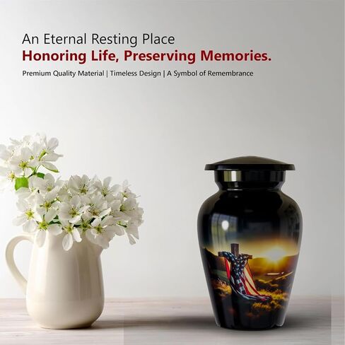 Adult urns for Human Ashes Man-Women Human Ashes Memorial Cremation Urns Mom dad – Memorial Cross American Flag Urn for Adult Ashes Holder Container American urn Silent Goodbyes (Large) in Saudi Arabia