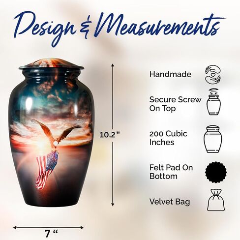 Adult urns for Human Ashes Man-Women Human Ashes Memorial Cremation Urns Mom dad – Memorial Cross American Flag Urn for Adult Ashes Holder Container American urn Silent Goodbyes (Large) in Saudi Arabia