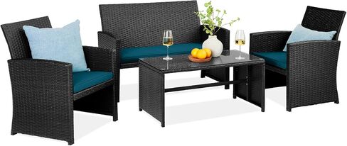 Best Choice Products 4-Piece Outdoor Wicker Patio Conversation Furniture Set for Backyard, Deck, Poolside w/Coffee Table, Seat Cushions - Gray Wicker/Navy Cushions in Kuwait