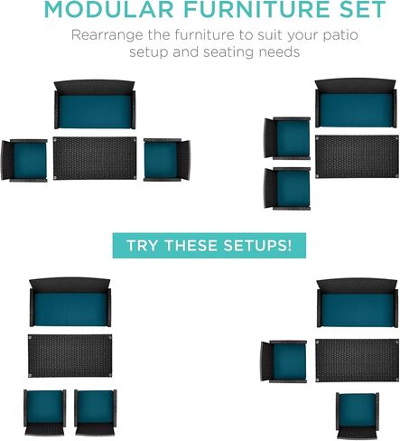 Best Choice Products 4-Piece Outdoor Wicker Patio Conversation Furniture Set for Backyard, Deck, Poolside w/Coffee Table, Seat Cushions - Gray Wicker/Navy Cushions in Kuwait