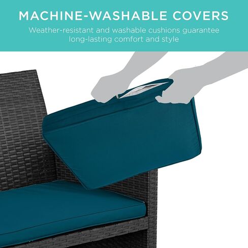 Best Choice Products 4-Piece Outdoor Wicker Patio Conversation Furniture Set for Backyard, Deck, Poolside w/Coffee Table, Seat Cushions - Gray Wicker/Navy Cushions in Kuwait