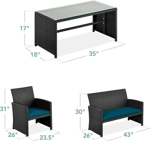 Best Choice Products 4-Piece Outdoor Wicker Patio Conversation Furniture Set for Backyard, Deck, Poolside w/Coffee Table, Seat Cushions - Gray Wicker/Navy Cushions in Kuwait