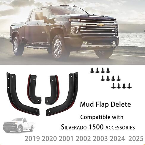 Mud Flap Delete Compatible with Chevy Silverado 1500 Accessories 2019-2024, Mudflaps Delete for Chevy Silverado Front and Rear Mud Guard Set in Saudi Arabia