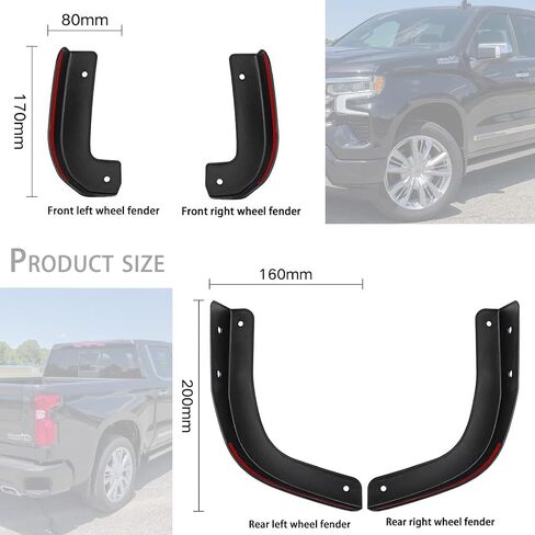 Mud Flap Delete Compatible with Chevy Silverado 1500 Accessories 2019-2024, Mudflaps Delete for Chevy Silverado Front and Rear Mud Guard Set in Saudi Arabia