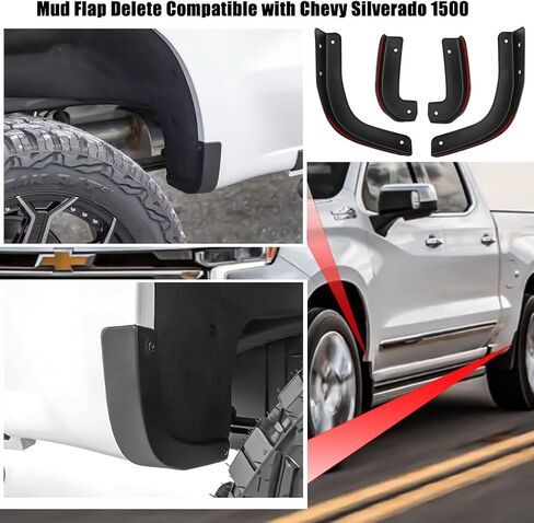 Mud Flap Delete Compatible with Chevy Silverado 1500 Accessories 2019-2024, Mudflaps Delete for Chevy Silverado Front and Rear Mud Guard Set in Saudi Arabia