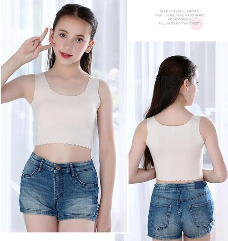 Girls Crop Cami Training Bras with Padded Sleeveless Teens Tank Tops Vests in Saudi Arabia