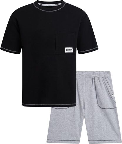 DKNY Boys' Shorts Set - 2 Piece Soft Fleece Pullover Crewneck T-Shirt and Shorts for Boys with Elastic Waistband (Sizes:8-12) in Saudi Arabia