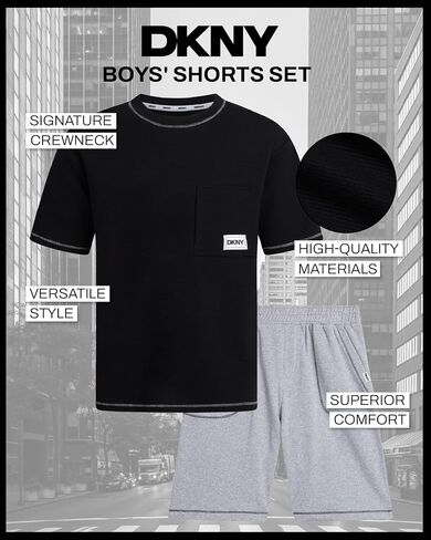 DKNY Boys' Shorts Set - 2 Piece Soft Fleece Pullover Crewneck T-Shirt and Shorts for Boys with Elastic Waistband (Sizes:8-12) in Saudi Arabia