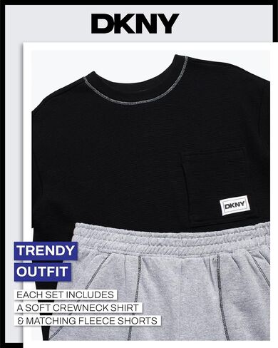 DKNY Boys' Shorts Set - 2 Piece Soft Fleece Pullover Crewneck T-Shirt and Shorts for Boys with Elastic Waistband (Sizes:8-12) in Saudi Arabia