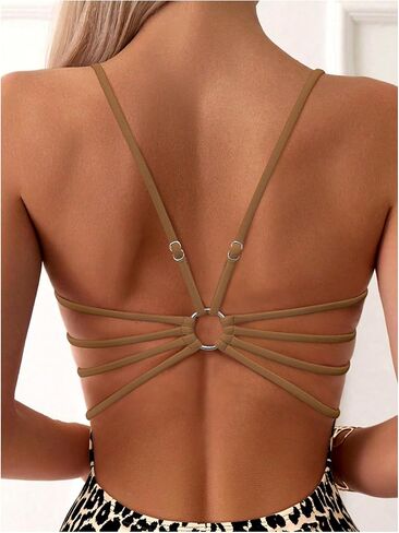 Wdirara Women’s Leopard اطبع قطعة واحدة من ملابس السباحة قطع حلقة Monokini عارية الذروة بدلة السباحة المرتبطة in Kuwait