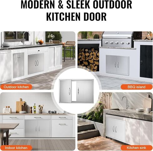 Mophorn BBQ Double Access Door 31W x 24H Inch, BBQ Door Stainless Steel Wall Construction Vertical, Outdoor Kitchen Door for BBQ Island, Grilling Station, Outside Cabinet in Kuwait