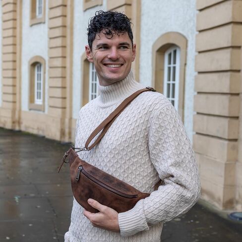 Berliner Bags Vintage Genuine Leather Fanny Pack Kai, Belt Bag, Crossbody Sling Bag for Men and Women - Brown in Saudi Arabia