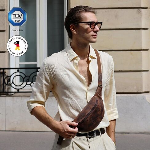 Berliner Bags Vintage Genuine Leather Fanny Pack Kai, Belt Bag, Crossbody Sling Bag for Men and Women - Brown in Saudi Arabia