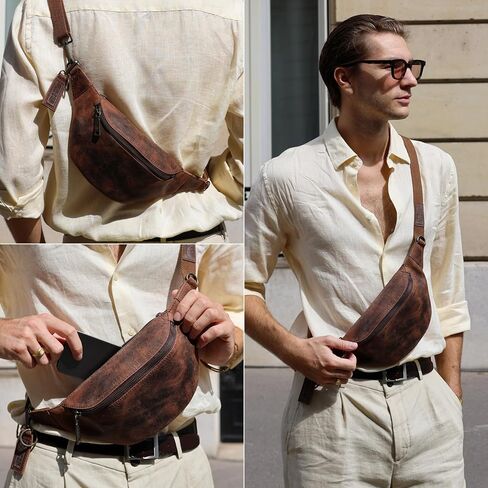 Berliner Bags Vintage Genuine Leather Fanny Pack Kai, Belt Bag, Crossbody Sling Bag for Men and Women - Brown in Saudi Arabia