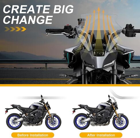 2021-2024 MT09 FZ09 Windscreen with Bracket- Motorcycle MT09 Windshield FZ-09 Windscreen Protector Accessories for MT-09 FZ09 2021 2022 2023 2024,Black in Kuwait