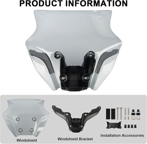 2021-2024 MT09 FZ09 Windscreen with Bracket- Motorcycle MT09 Windshield FZ-09 Windscreen Protector Accessories for MT-09 FZ09 2021 2022 2023 2024,Black in Kuwait