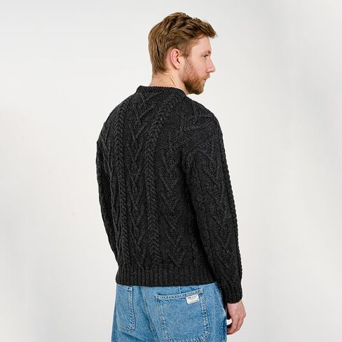 SAOL 100% Merino Wool Men's Irish Traditional Aran Crew Neck Cable Knit Sweater Pullover in Kuwait
