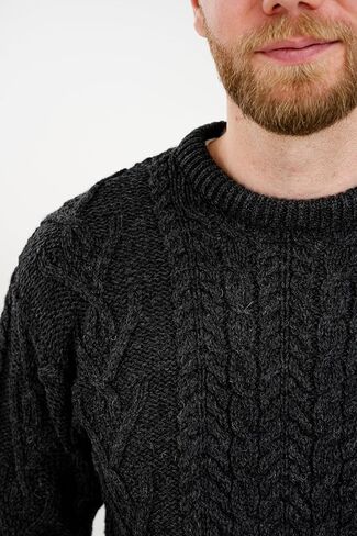 SAOL 100% Merino Wool Men's Irish Traditional Aran Crew Neck Cable Knit Sweater Pullover in Kuwait