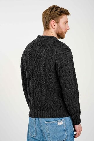 SAOL 100% Merino Wool Men's Irish Traditional Aran Crew Neck Cable Knit Sweater Pullover in Kuwait